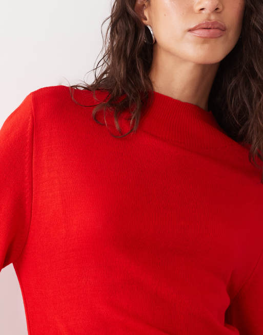 ASOS DESIGN strikket top med bindebånd i siden og ståkrave i rød, 3 af 4