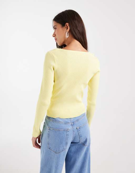 ASOS DESIGN strikket top med blondedetaljer og lange ærmer i gul, 4 af 4