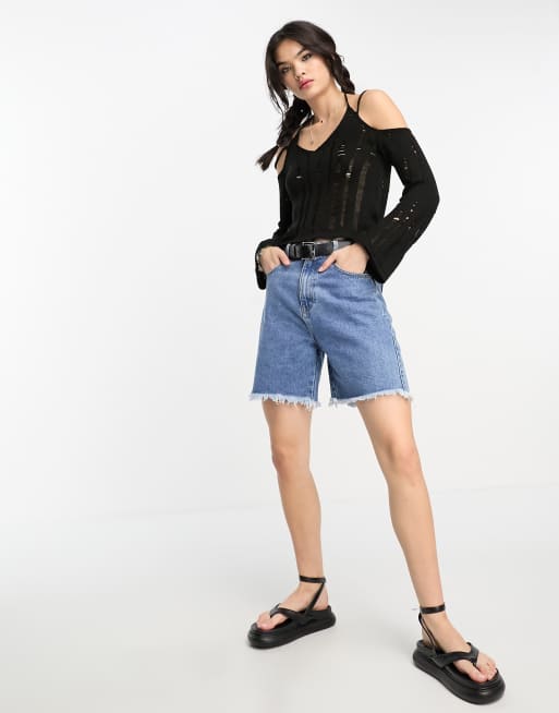 ASOS DESIGN - Strikket top med krydsende stropper og sliddetaljer i sort, 2 af 4
