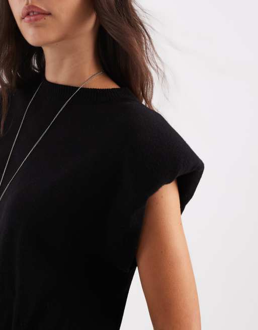 ASOS DESIGN strikket top med skulderpudedetaljer i sort, 3 af 4