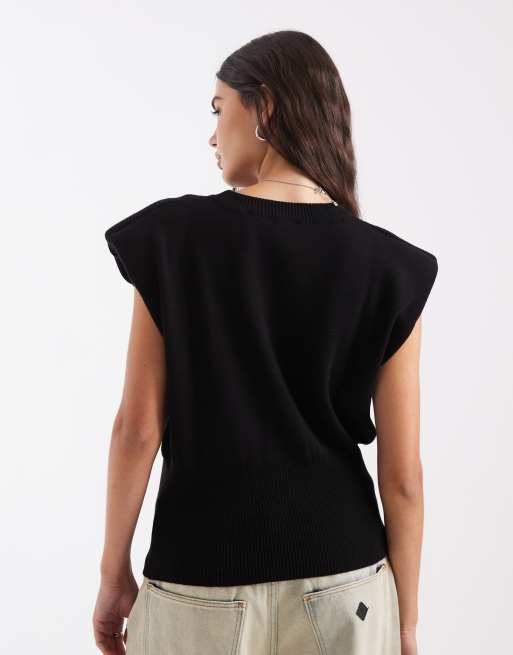 ASOS DESIGN strikket top med skulderpudedetaljer i sort, 4 af 4