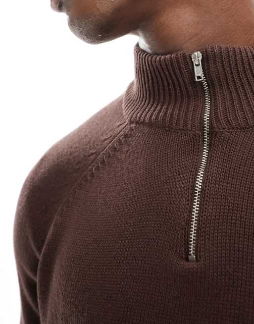 ASOS DESIGN - Strikket trøje med 1/4 lynlås i grøn, mellemtung bomuld, 2 af 4