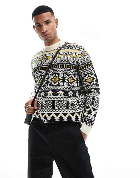 ASOS DESIGN - Strikket trøje med Fair Isle-mønster i julestil i sort - view 1