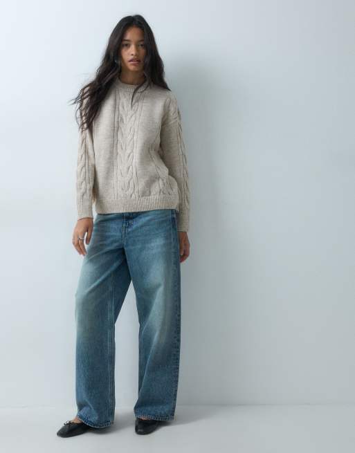 ASOS DESIGN strikket trøje med frynser og kabelstrik i brun, 3 af 5