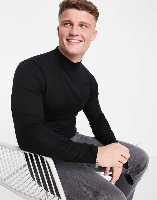 ASOS DESIGN - Strikket trøje med rullekrave i sort i muscle fit
