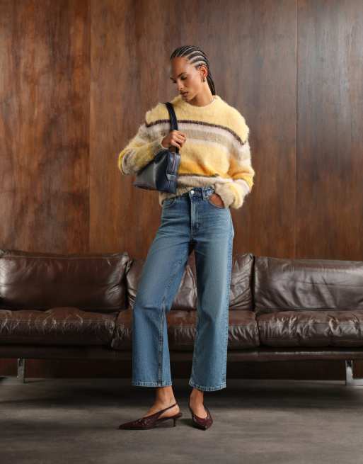 ASOS DESIGN - Strikket trøje med rund hals og gule striber i firkantet pasform, 2 af 4
