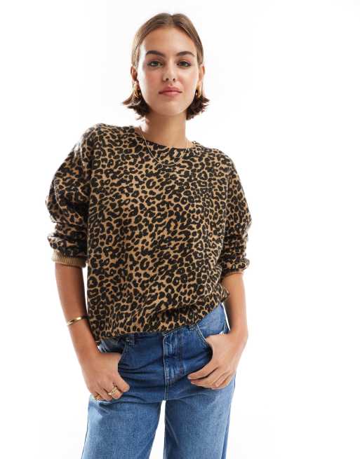 ASOS DESIGN - Strikket trøje med rund hals og leopardprint i firkantet pasform, 2 af 4