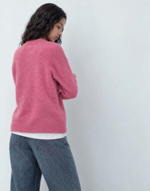 ASOS DESIGN strikket trøje med rund hals og uld i pink, 6 af 10