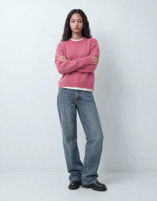 ASOS DESIGN strikket trøje med rund hals og uld i pink, 9 af 10