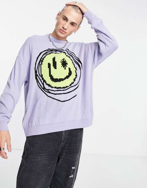 ASOS DESIGN - Strikket trøje med smiley-design i sart blå, 2 af 4