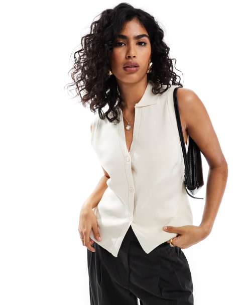 ASOS DESIGN - Strikket vest med krave i beige - view 1