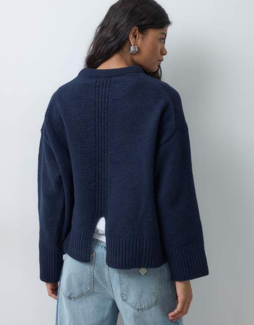 ASOS DESIGN striktrøje med åben ryg i navy, 2 af 5