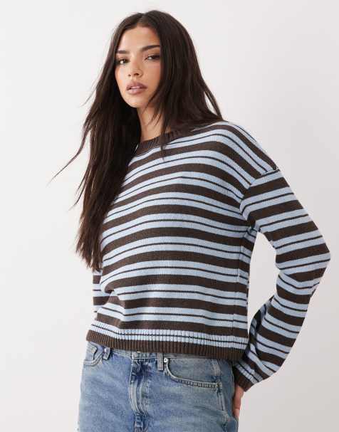 ASOS DESIGN - Striktrøje med blå og brune striber - view 1