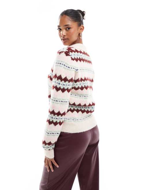 ASOS DESIGN - Striktrøje med halv knapstolpe og multifarvet fairisle-mønster, 2 af 4