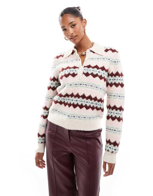 ASOS DESIGN - Striktrøje med halv knapstolpe og multifarvet fairisle-mønster, 3 af 4
