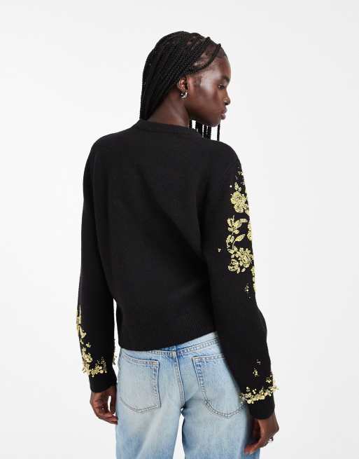 ASOS DESIGN striktrøje med perle- og perleudsmykning i sort, 4 af 4