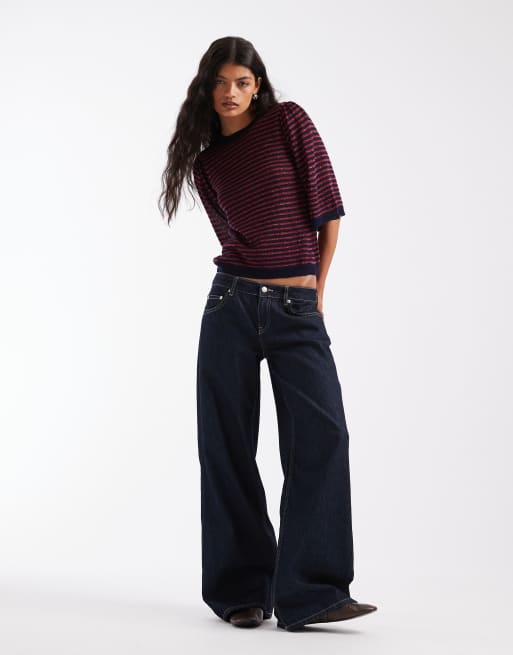 ASOS DESIGN striktrøje med skulderpude-detalje i rød og navy stribe, 2 af 4