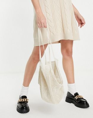 ASOS Design Canvas Tote Bag with Contrast Strap and Detachable Crossbody strap-Neutral