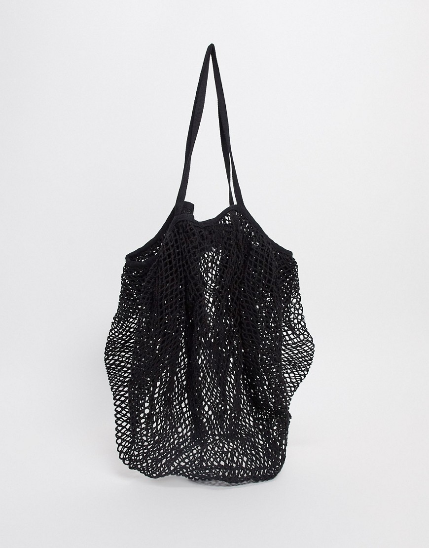 ASOS DESIGN string tote bag in black