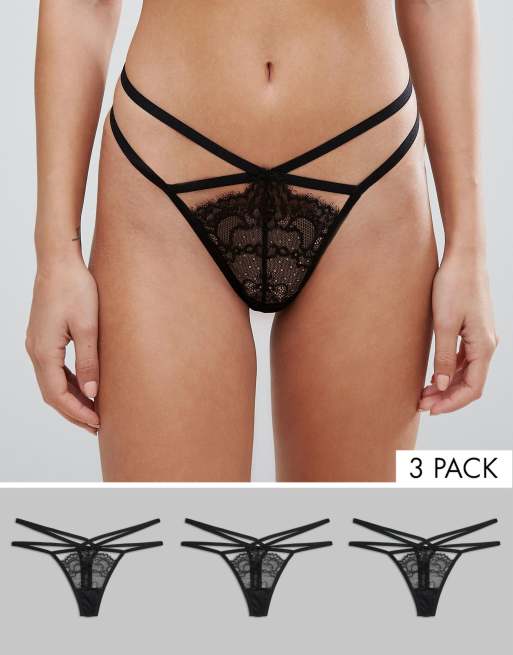 ASOS DESIGN – Stringtrosor med band och spets i 3-pack