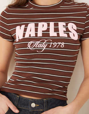 Asos Design Stripe Baby Tee With Naples Graphic-multi In Multi