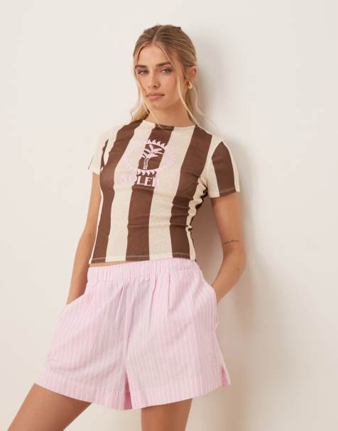 ASOS DESIGN stripe baby tee with soleil graphic in cream stripe - view 1