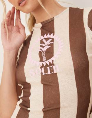 Asos Design Stripe Baby Tee With Soleil Graphic