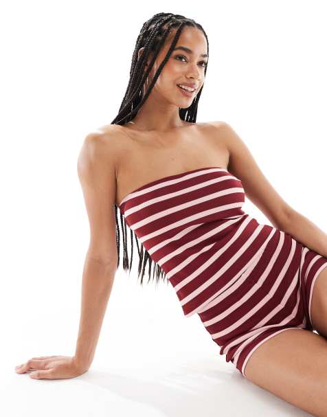 ASOS DESIGN stripe bandeau co ord top in pink - view 1
