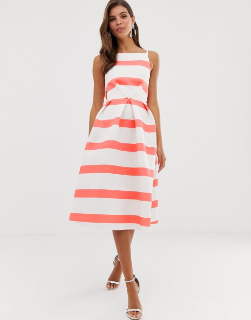 ASOS DESIGN stripe bow back midi prom dress