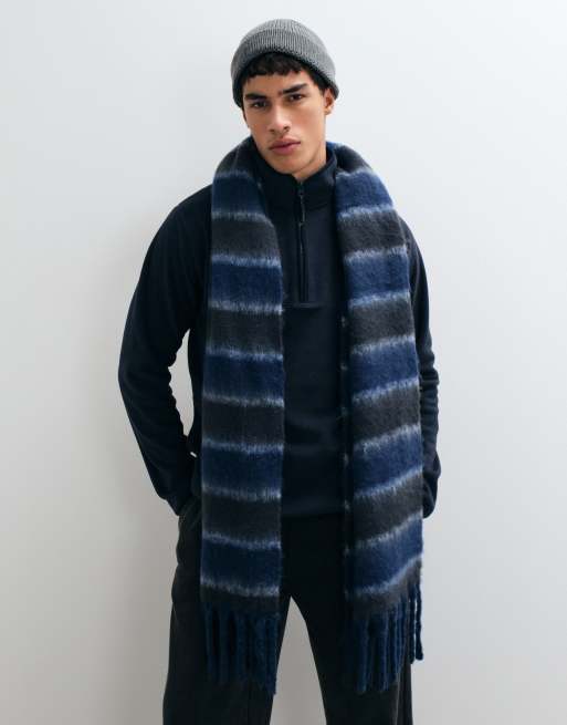 ASOS DESIGN stripe brushed scarf in blue, 2 of 3