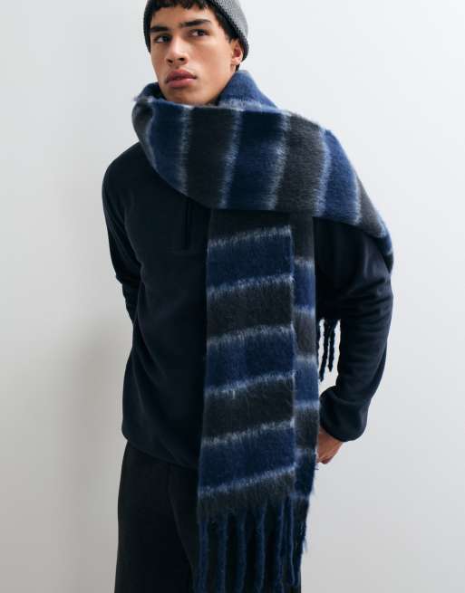 ASOS DESIGN stripe brushed scarf in blue, 3 of 3