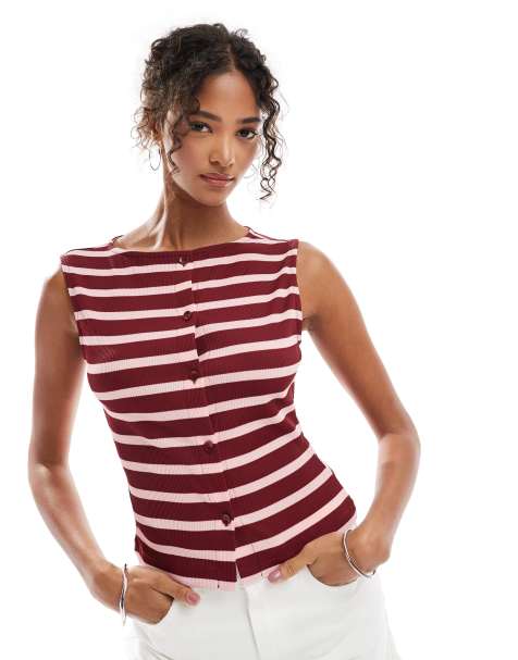ASOS DESIGN stripe button through sleeveless top in pink - view 1