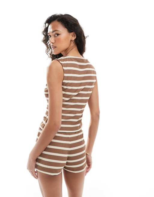 ASOS DESIGN stripe button up sleeveless top in brown - part of a set, 4 of 4