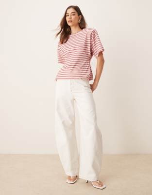 Asos Design Stripe Cinched T-shirt With Shoulder Pads