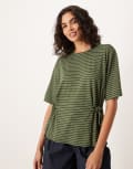 [ASOS DESIGN] ASOS DESIGN stripe cinched tie side tee in green XS GREEN