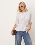 [ASOS DESIGN] ASOS DESIGN stripe cinched tie side tee in ivory-White S IVORY
