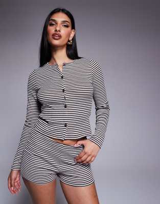 Asos Design Stripe Crew Neck Cardigan In Multi