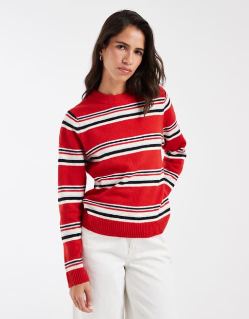 ASOS DESIGN stripe crew neck jumper in red, 3 of 4