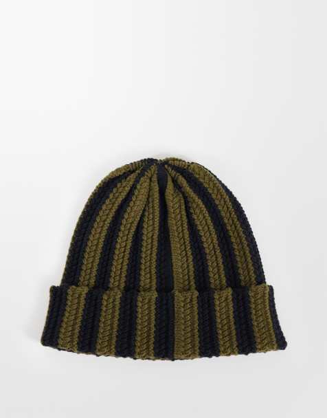 ASOS DESIGN stripe crochet beanie in green - view 1
