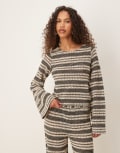 [ASOS DESIGN] ASOS DESIGN stripe crochet stitch open tie back long sleeve top in mono (part of a set)-Multi M Black and white