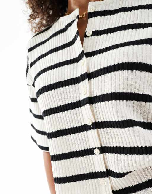 ASOS DESIGN stripe cut and sew boxy oversized shirt in ivory (part of a set), 4 of 4