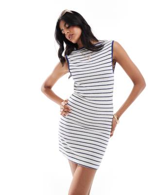 Asos Design 90s Ribbed Built Up Mini Tank Dress In Black And White Stripe Print In White
