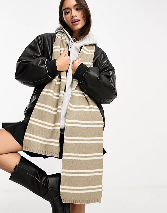 ASOS DESIGN - stripe knitted scarf in oatmeal