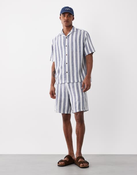 ASOS DESIGN stripe linen co-ord in navy and white - view 1