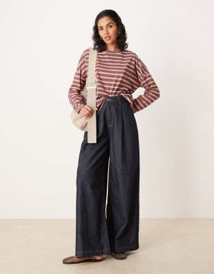 Asos Design Stripe Long Wide Sleeve Oversized Top In Multi