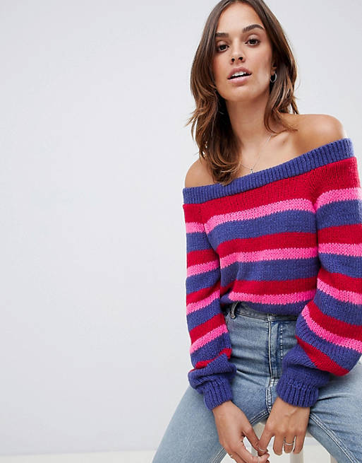 ASOS DESIGN stripe off shoulder sweater
