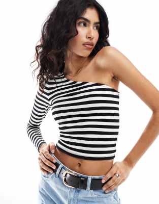 Asos Design Stripe One Sleeve Top In Stripe-multi