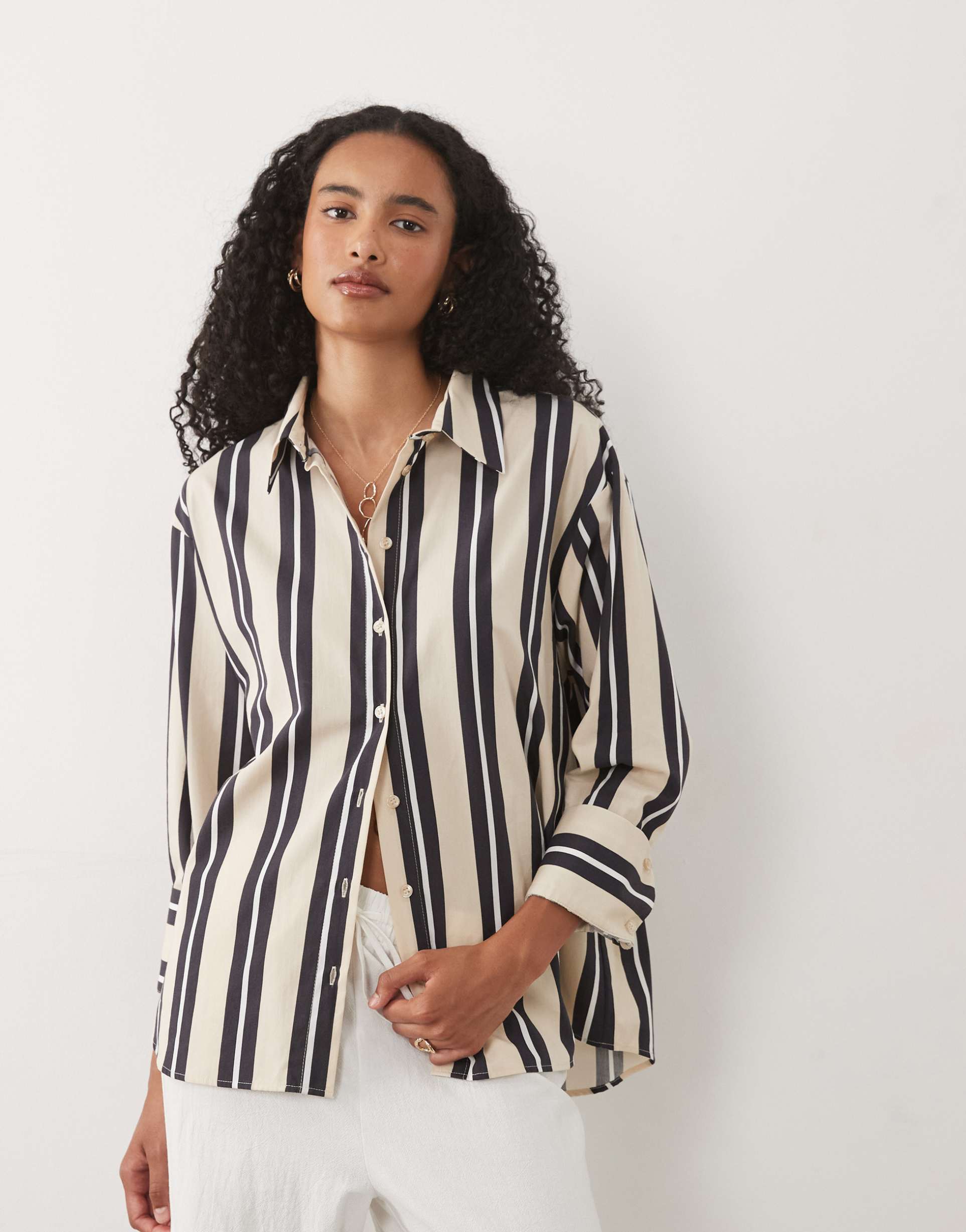 asos design stripe oversized shirt in buttermilk stripe