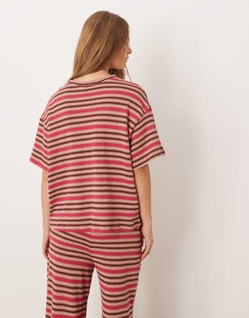 ASOS DESIGN stripe oversized t-shirt co-ord in pink stripe, 3 of 4