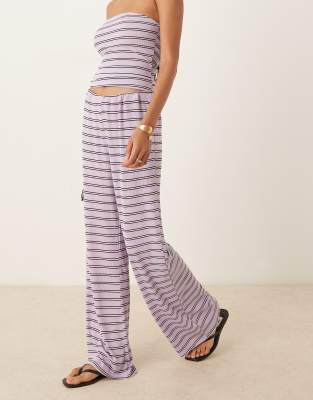 Asos Design Stripe Pants In Purple
